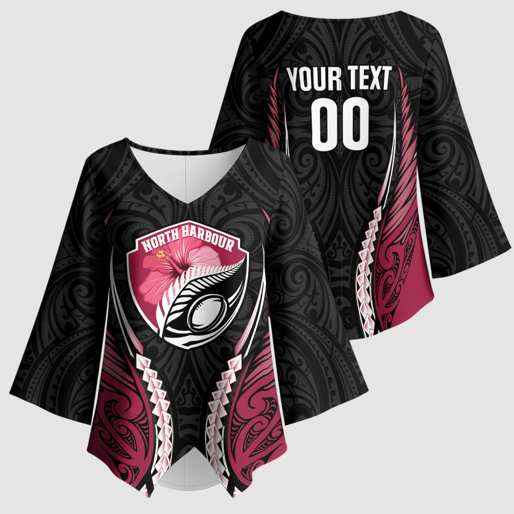 North Harbour 2026 Rugby Custom Kimono Sleeve Blouse NZ Maori Silver Fern LT14 - Polynesian Pride