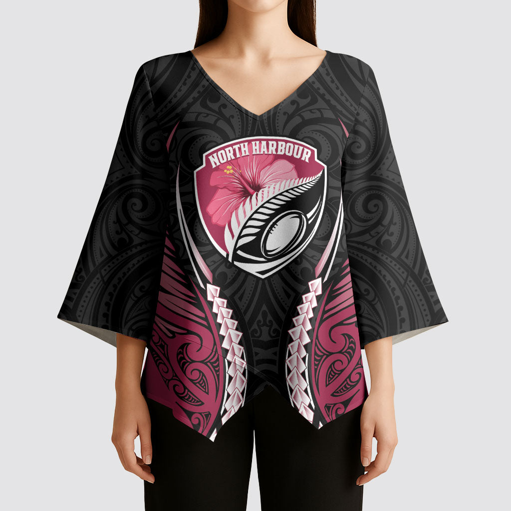 North Harbour 2026 Rugby Custom Kimono Sleeve Blouse NZ Maori Silver Fern LT14 - Polynesian Pride