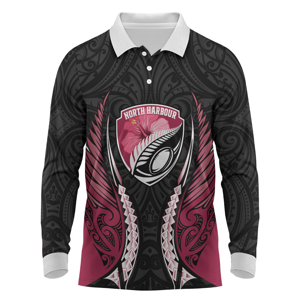 North Harbour 2026 Rugby Custom Long Sleeve Polo Shirt NZ Maori Silver Fern