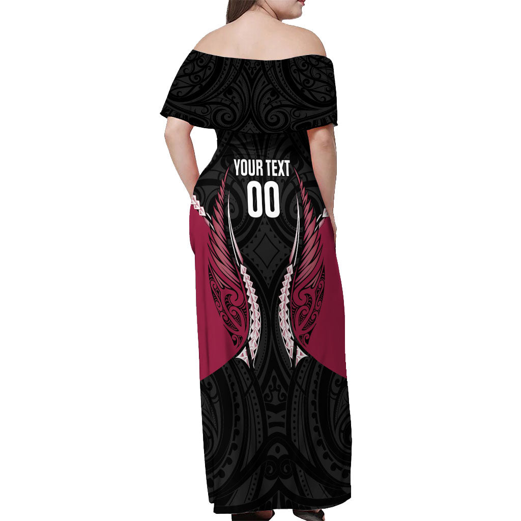 North Harbour 2026 Rugby Custom Off Shoulder Maxi Dress NZ Maori Silver Fern