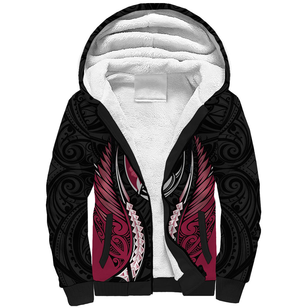 North Harbour 2026 Rugby Custom Sherpa Hoodie NZ Maori Silver Fern LT14 Unisex Maroon - Polynesian Pride