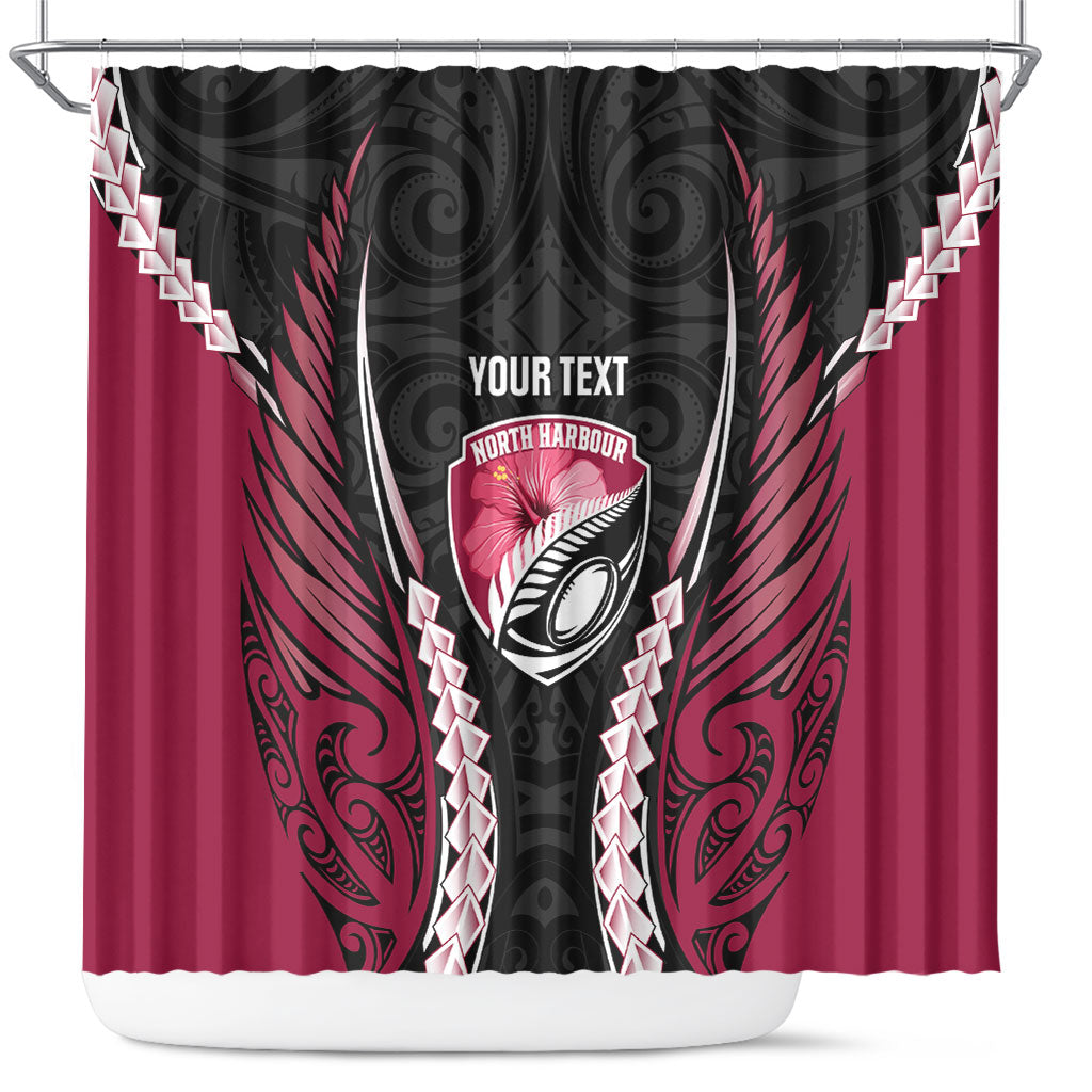 North Harbour 2026 Rugby Custom Shower Curtain NZ Maori Silver Fern LT14 Maroon - Polynesian Pride