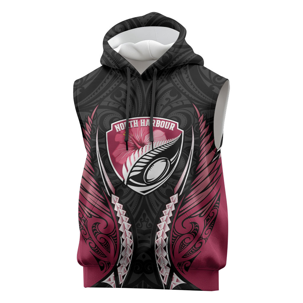 North Harbour 2026 Rugby Custom Sleeveless Hoodie NZ Maori Silver Fern LT14 Maroon - Polynesian Pride