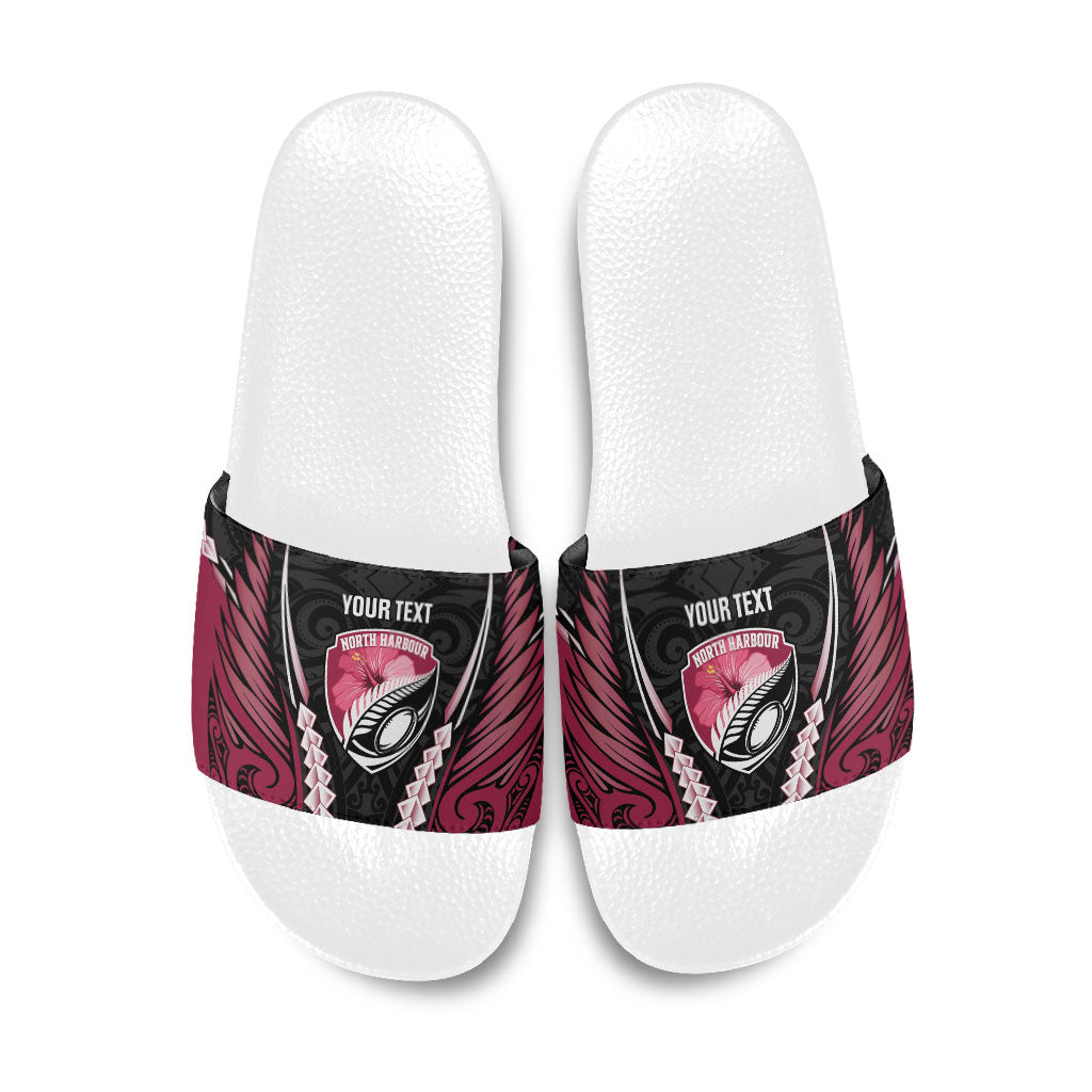 North Harbour 2026 Rugby Custom Slide Sandals NZ Maori Silver Fern LT14 Maroon - Polynesian Pride