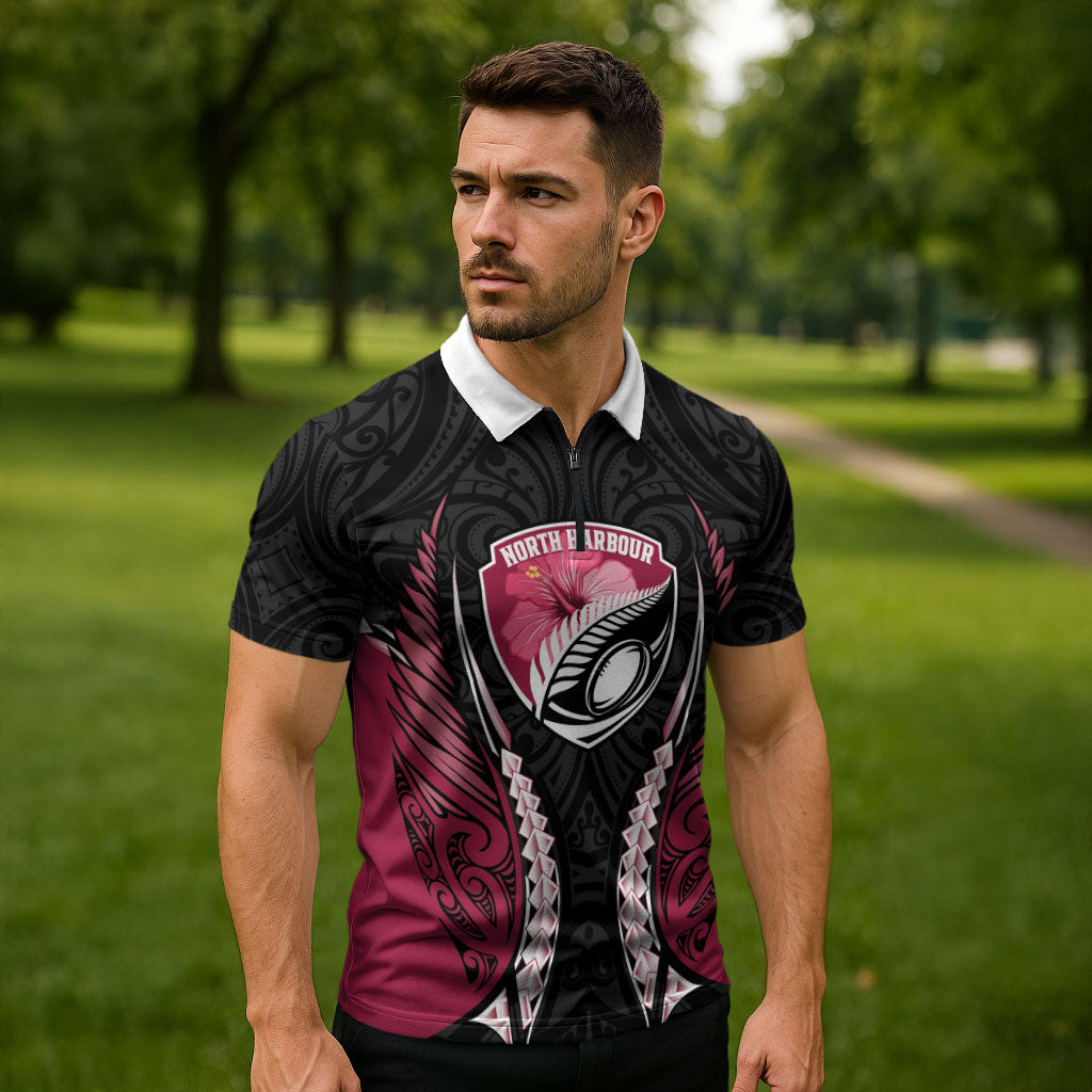 North Harbour 2026 Rugby Custom Zipper Polo Shirt NZ Maori Silver Fern LT14 - Polynesian Pride