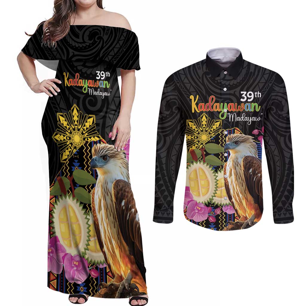 Kadayawan Philippines Couples Matching Off Shoulder Maxi Dress and Long Sleeve Button Shirt Filipino Eagle Happy 39th Anniversary