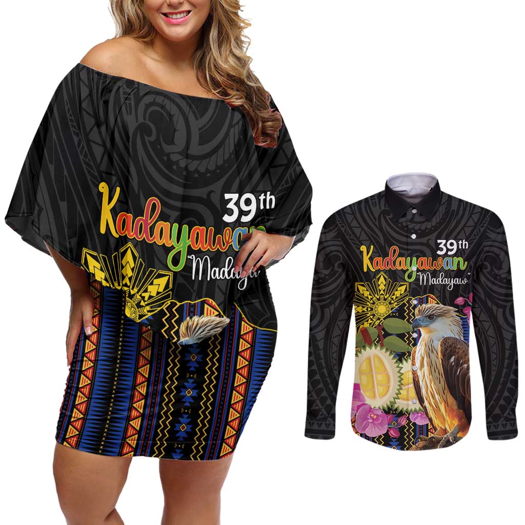 Kadayawan Philippines Couples Matching Off Shoulder Short Dress and Long Sleeve Button Shirt Filipino Eagle Happy 39th Anniversary