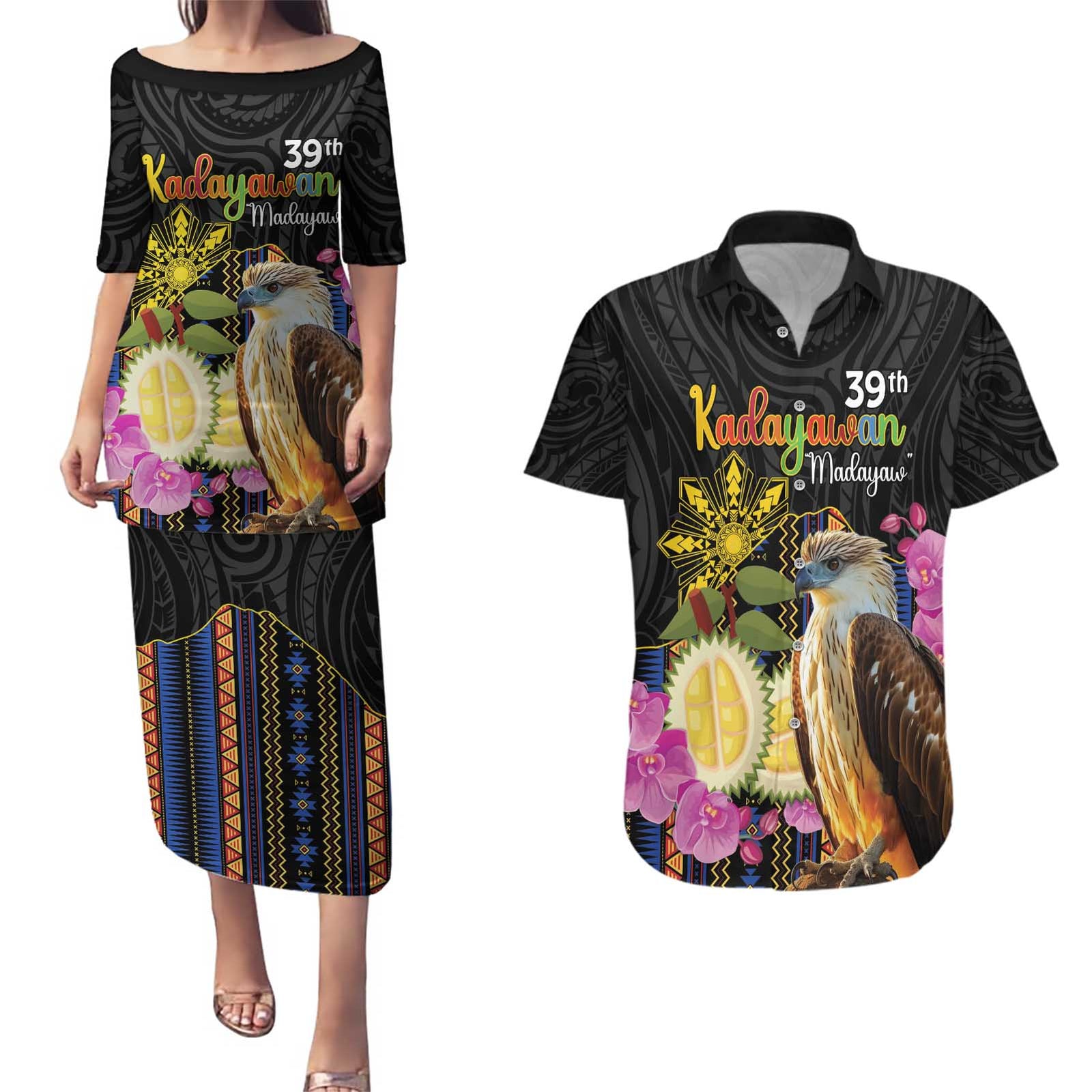 Kadayawan Philippines Couples Matching Puletasi and Hawaiian Shirt Filipino Eagle Happy 39th Anniversary