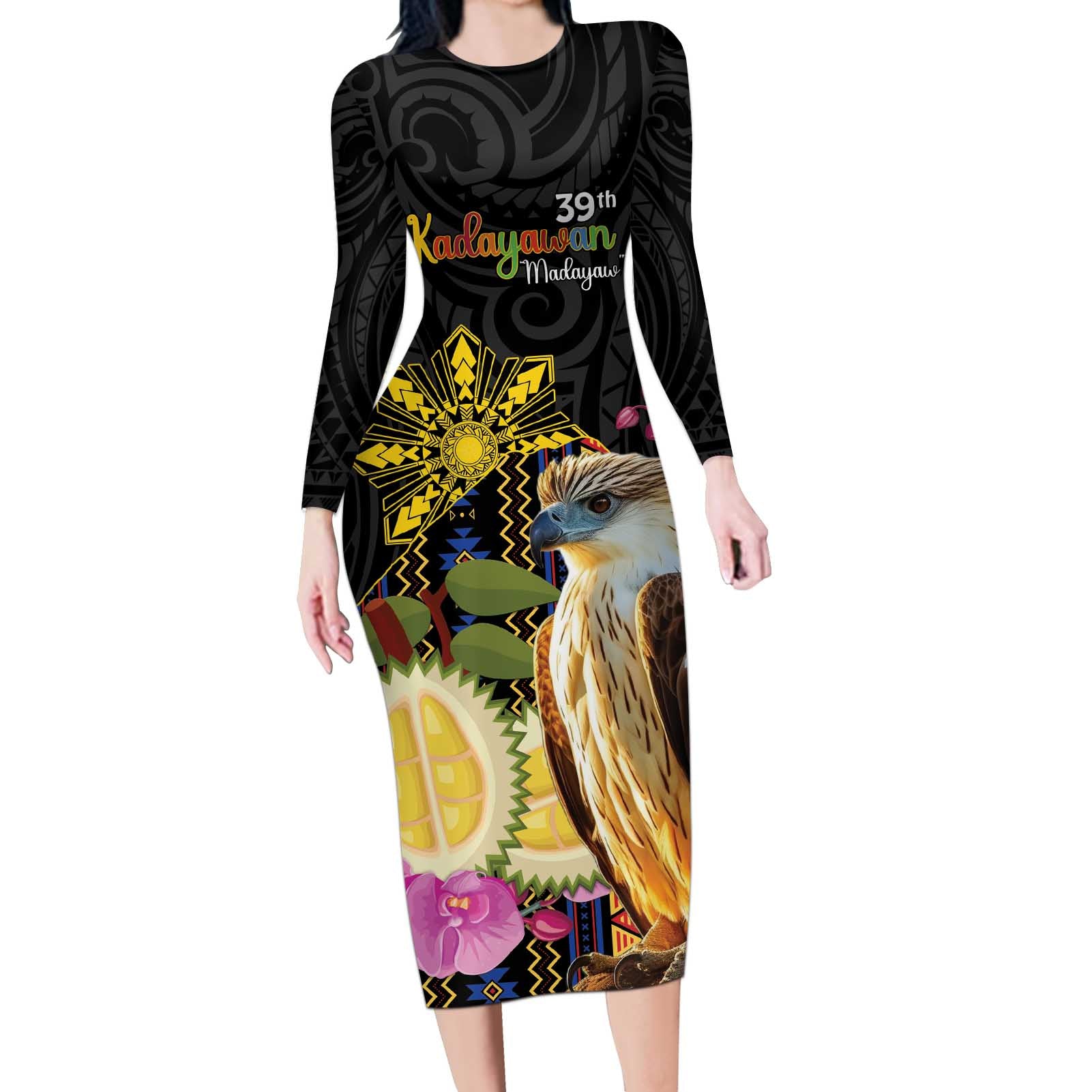 Kadayawan Philippines Long Sleeve Bodycon Dress Filipino Eagle Happy 39th Anniversary