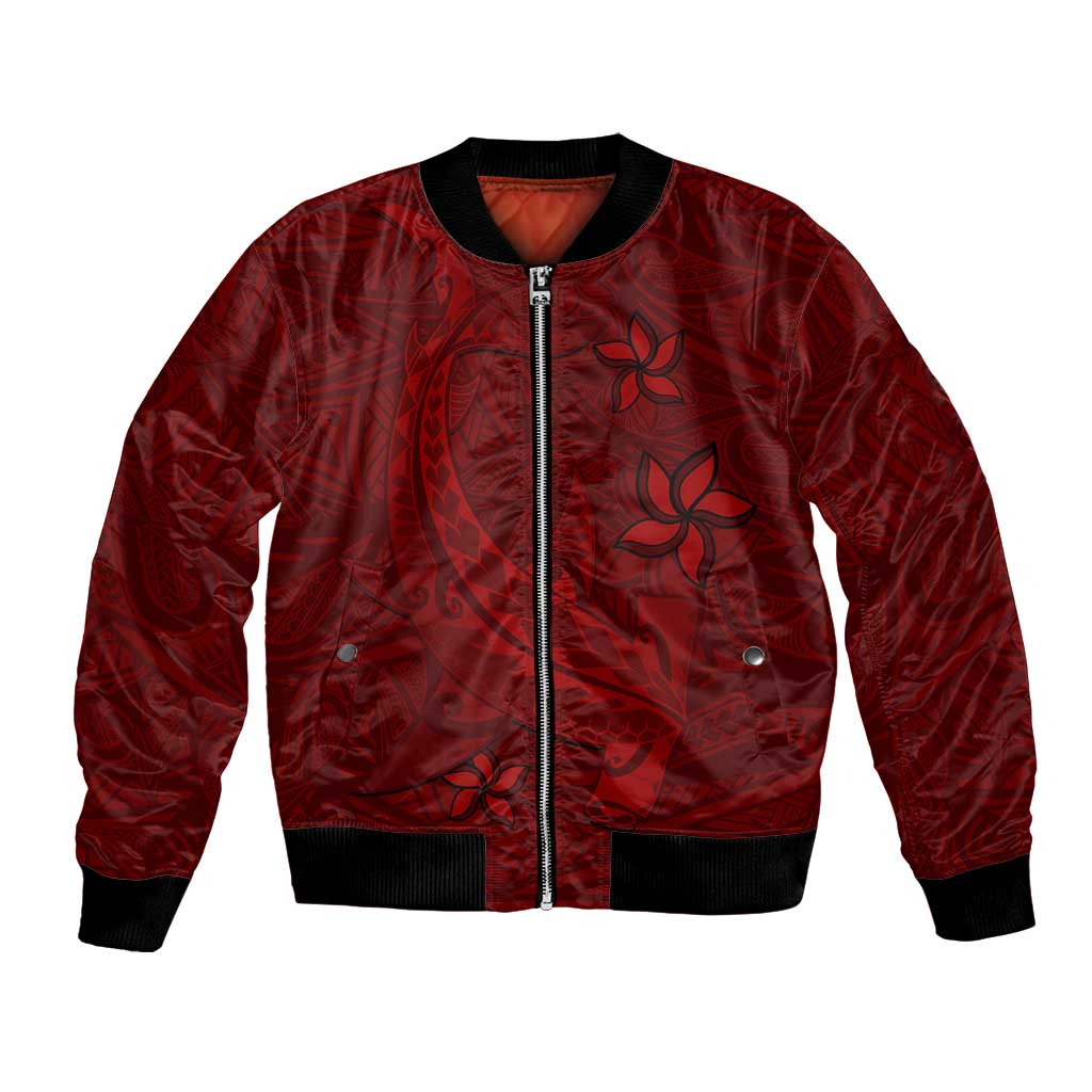 Oxblood Polynesia Bomber Jacket Hawaiian Tribal Hammerhead Shark Tattoo
