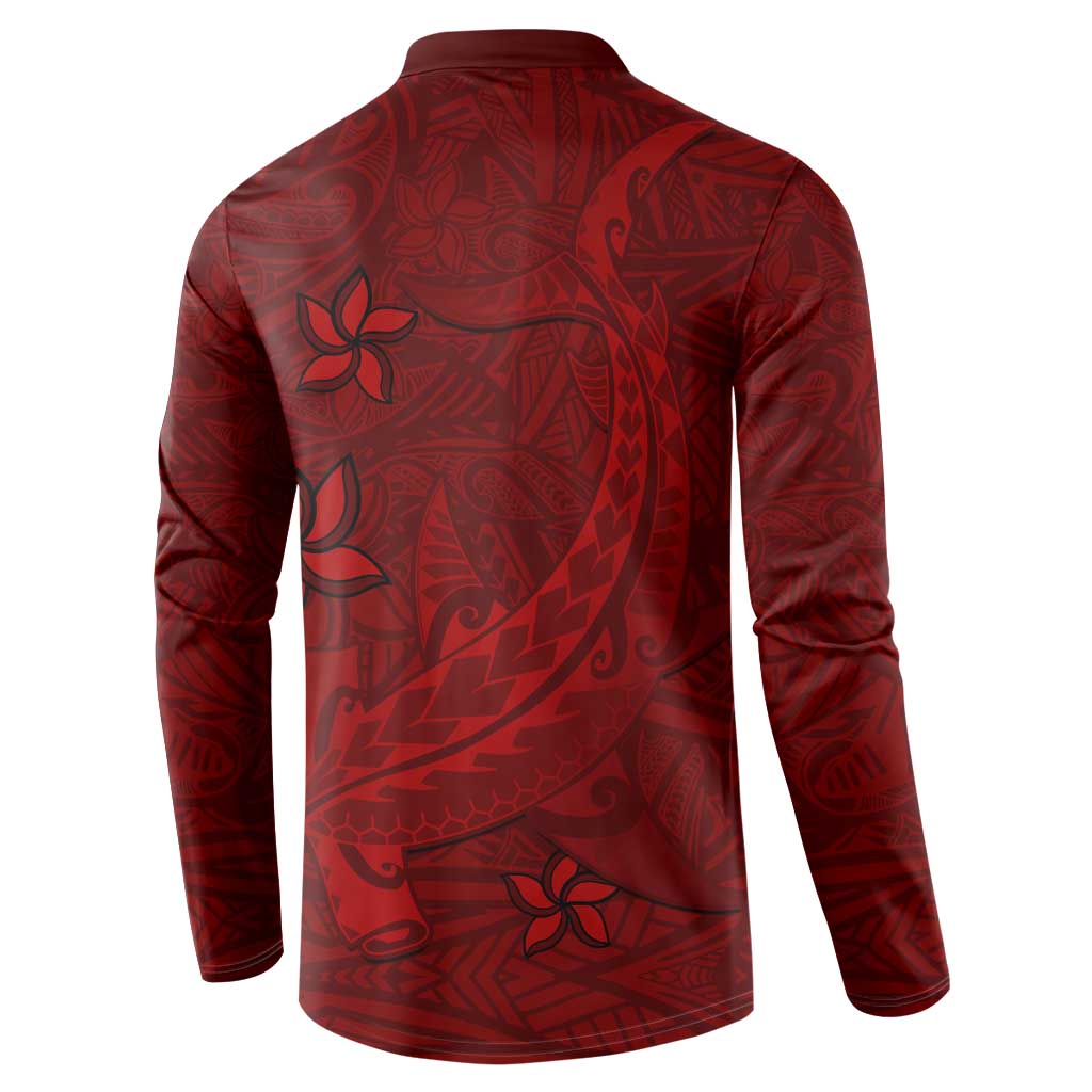 Oxblood Polynesia Button Sweatshirt Hawaiian Tribal Hammerhead Shark Tattoo LT14 - Polynesian Pride