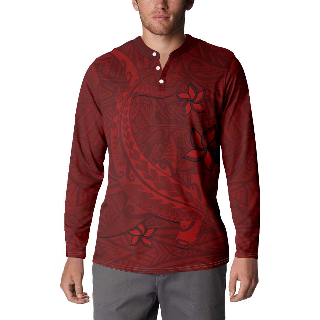 Oxblood Polynesia Button Sweatshirt Hawaiian Tribal Hammerhead Shark Tattoo LT14 - Polynesian Pride