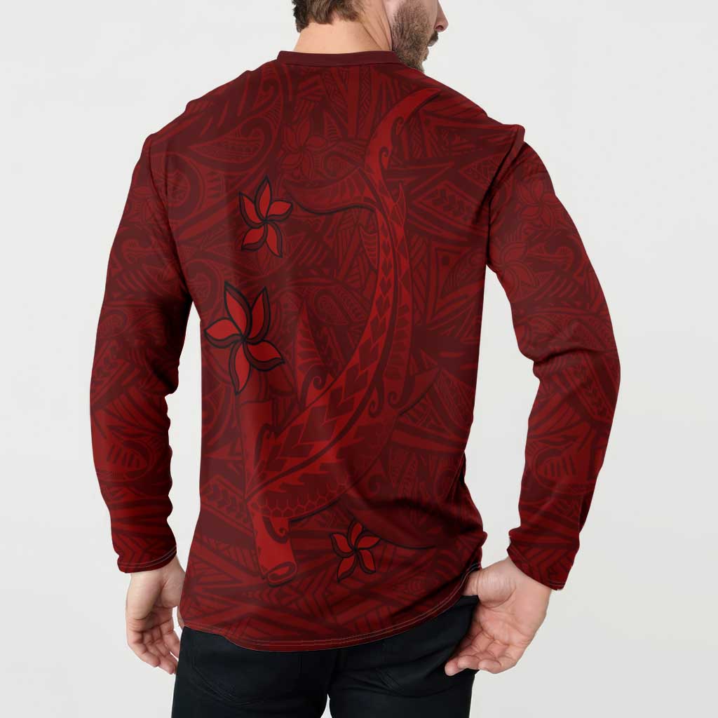 Oxblood Polynesia Button Sweatshirt Hawaiian Tribal Hammerhead Shark Tattoo LT14 - Polynesian Pride