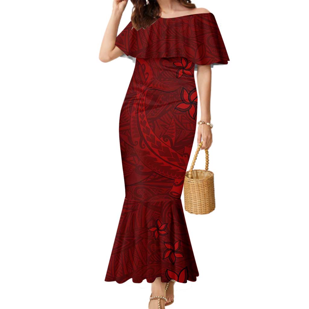Oxblood Polynesia Family Matching Mermaid Dress and Hawaiian Shirt Hawaiian Tribal Hammerhead Shark Tattoo