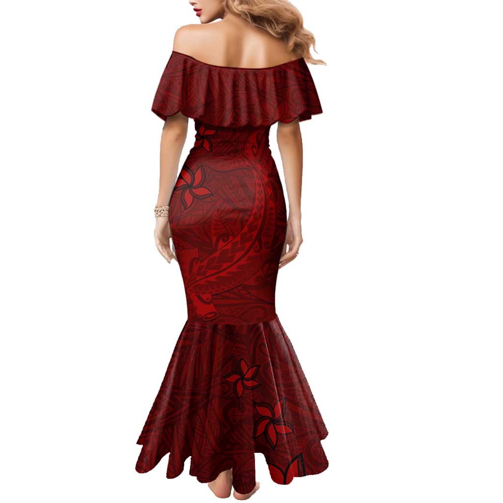 Oxblood Polynesia Family Matching Mermaid Dress and Hawaiian Shirt Hawaiian Tribal Hammerhead Shark Tattoo