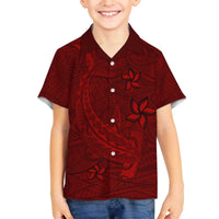 Oxblood Polynesia Family Matching Off The Shoulder Long Sleeve Dress and Hawaiian Shirt Hawaiian Tribal Hammerhead Shark Tattoo