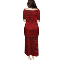 Oxblood Polynesia Family Matching Puletasi and Hawaiian Shirt Hawaiian Tribal Hammerhead Shark Tattoo