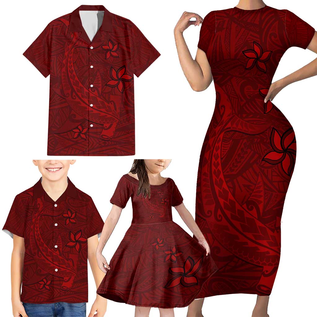 Oxblood Polynesia Family Matching Short Sleeve Bodycon Dress and Hawaiian Shirt Hawaiian Tribal Hammerhead Shark Tattoo