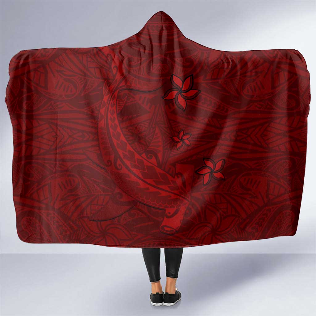 Oxblood Polynesia Hooded Blanket Hawaiian Tribal Hammerhead Shark Tattoo