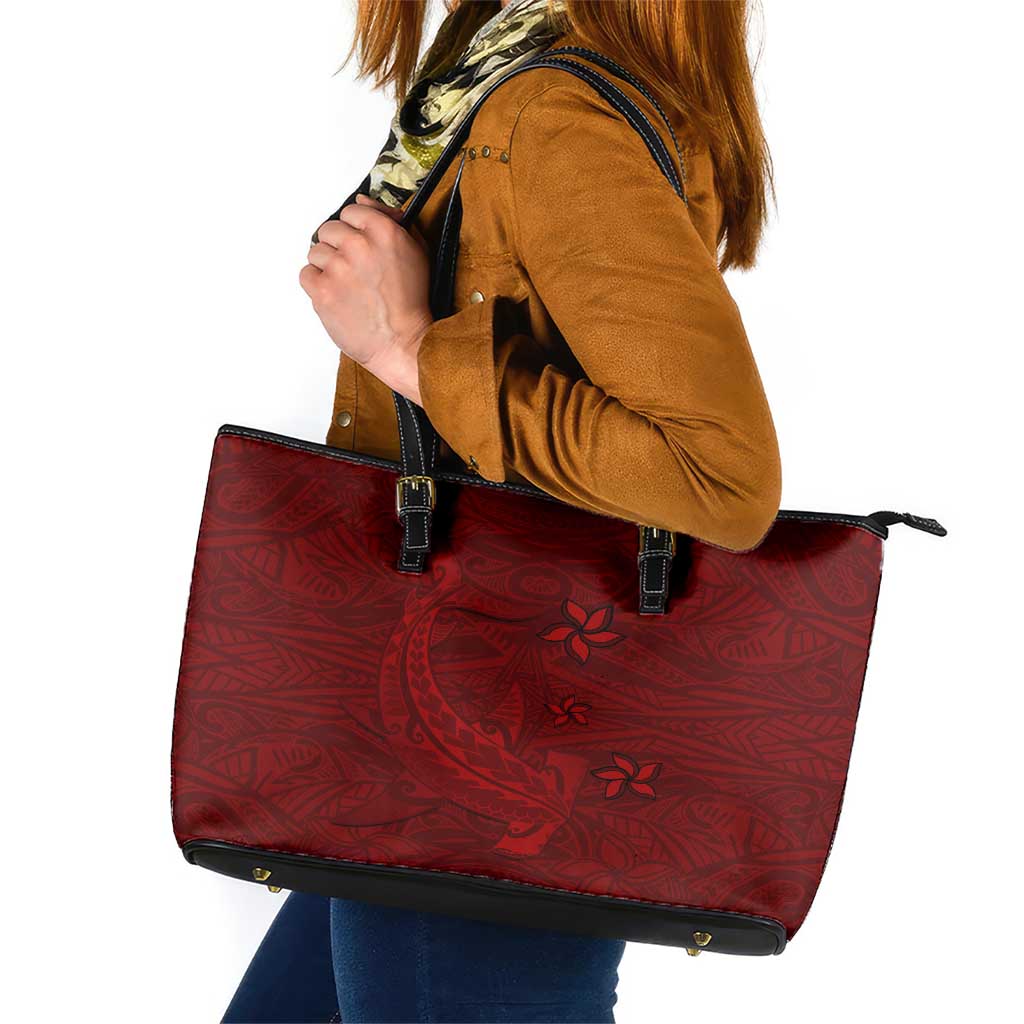 Oxblood Polynesia Leather Tote Bag Hawaiian Tribal Hammerhead Shark Tattoo LT14 Oxblood - Polynesian Pride