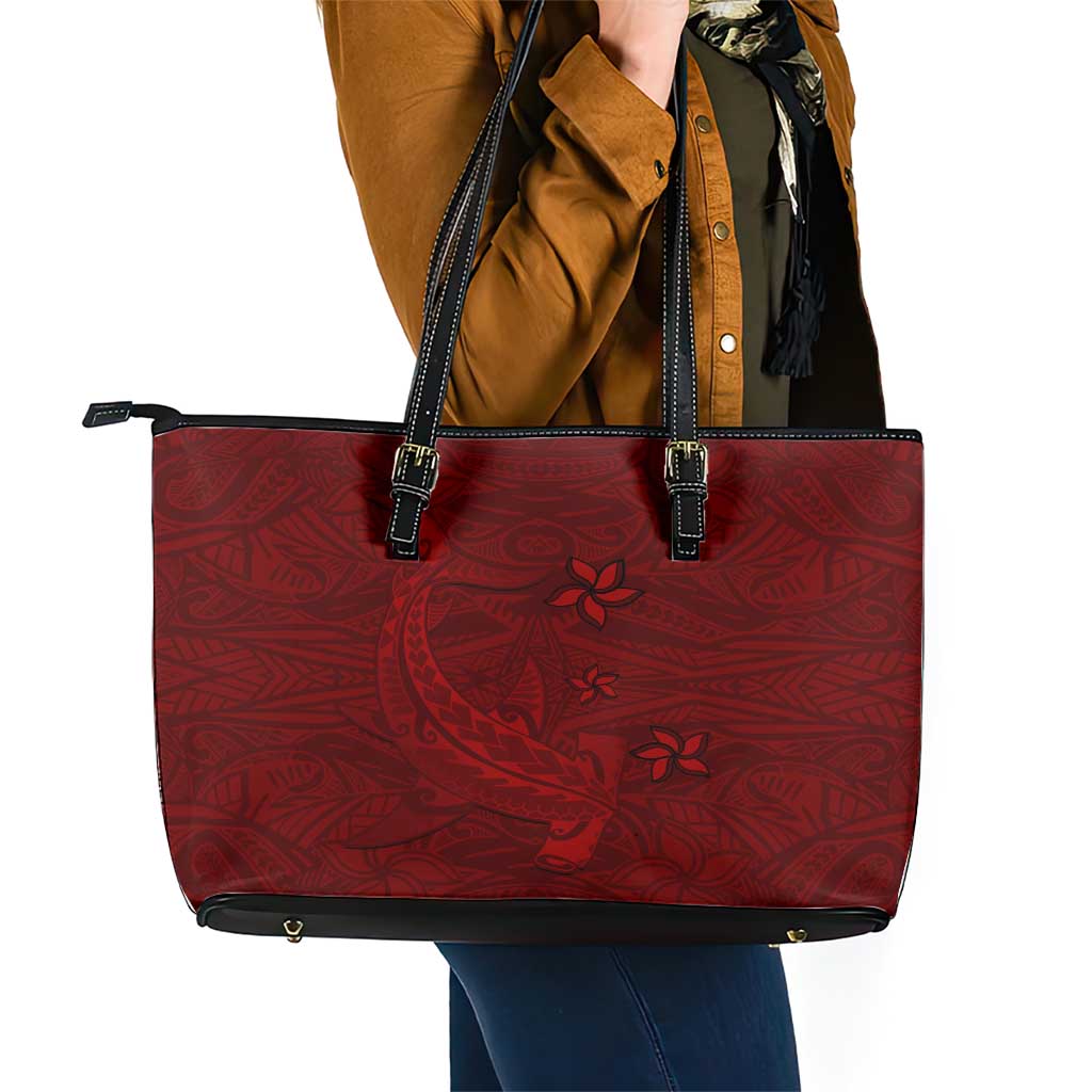 Oxblood Polynesia Leather Tote Bag Hawaiian Tribal Hammerhead Shark Tattoo LT14 - Polynesian Pride