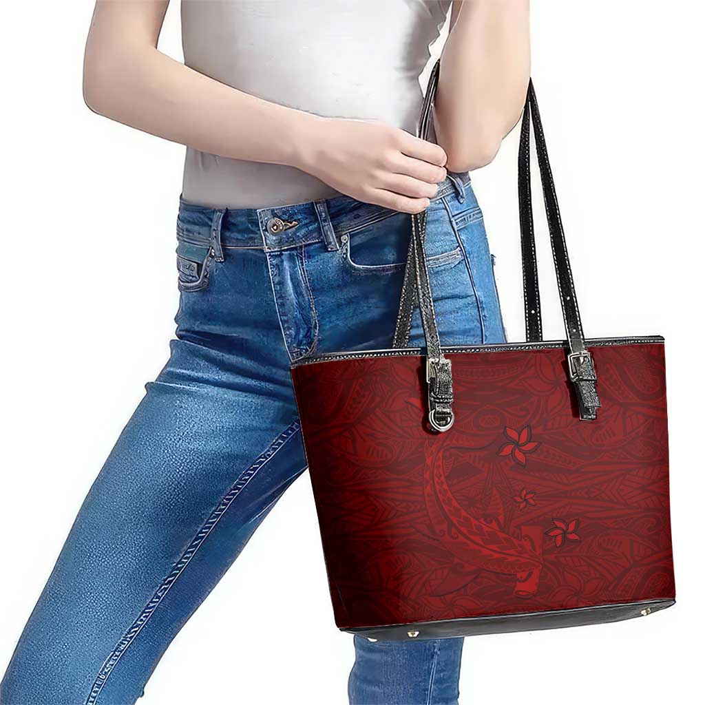 Oxblood Polynesia Leather Tote Bag Hawaiian Tribal Hammerhead Shark Tattoo LT14 - Polynesian Pride