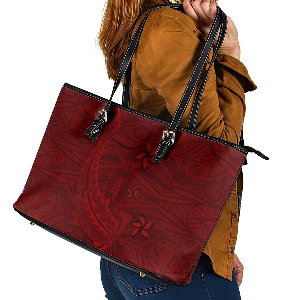 Oxblood Polynesia Leather Tote Bag Hawaiian Tribal Hammerhead Shark Tattoo LT14 - Polynesian Pride