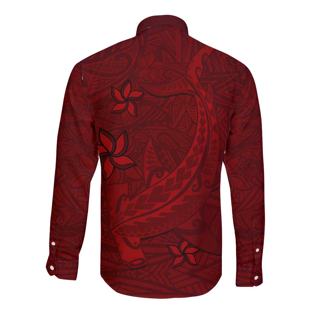 Oxblood Polynesia Long Sleeve Button Shirt Hawaiian Tribal Hammerhead Shark Tattoo LT14 - Polynesian Pride