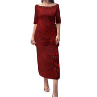 Oxblood Polynesia Puletasi Hawaiian Tribal Hammerhead Shark Tattoo LT14 Long Dress Oxblood - Polynesian Pride