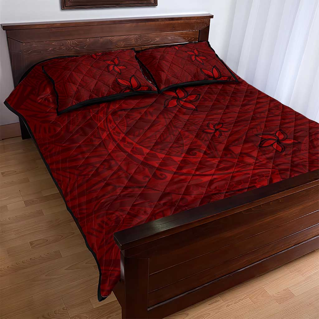Oxblood Polynesia Quilt Bed Set Hawaiian Tribal Hammerhead Shark Tattoo