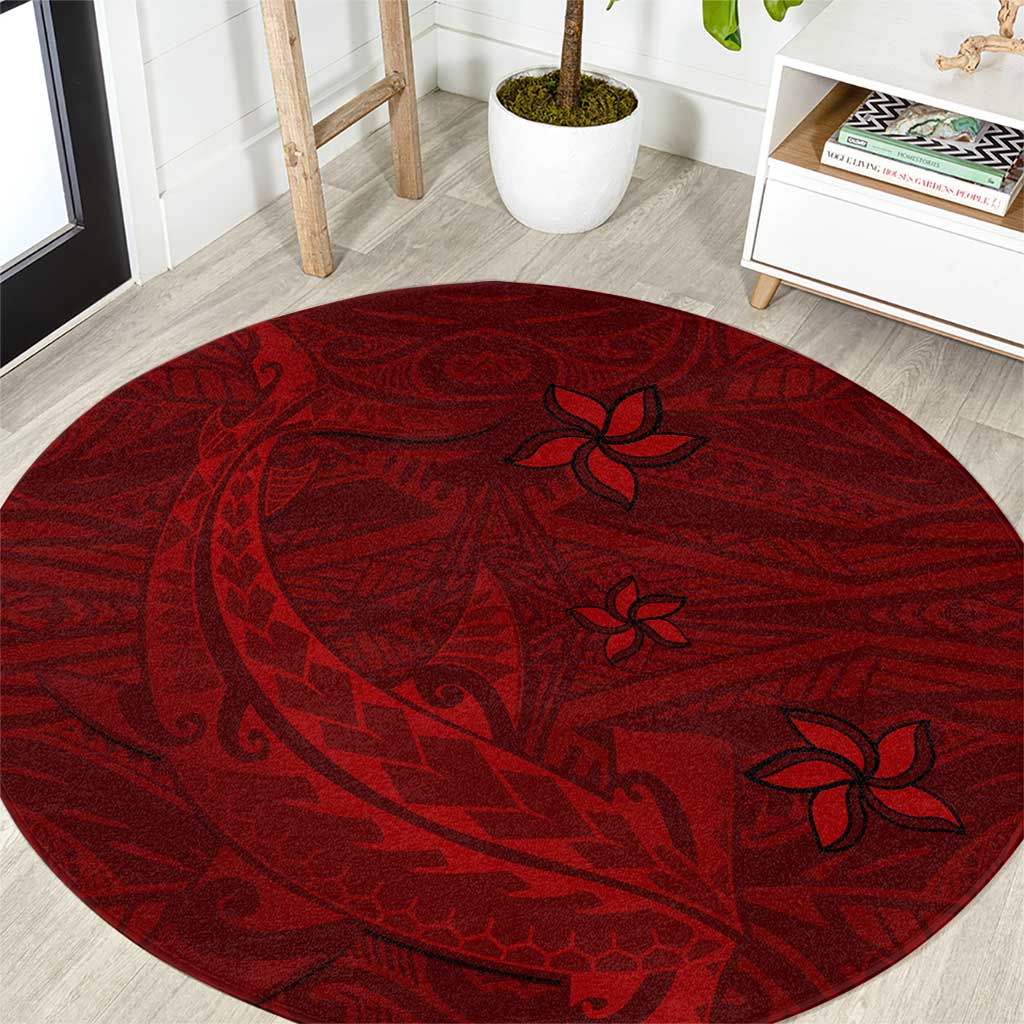 Oxblood Polynesia Round Carpet Hawaiian Tribal Hammerhead Shark Tattoo