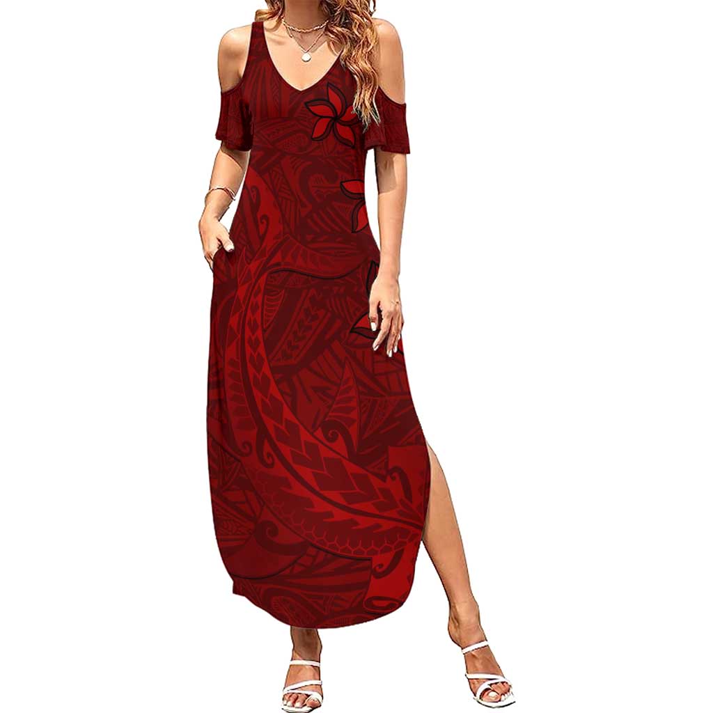 Oxblood Polynesia Summer Maxi Dress Hawaiian Tribal Hammerhead Shark Tattoo LT14 Women Oxblood - Polynesian Pride