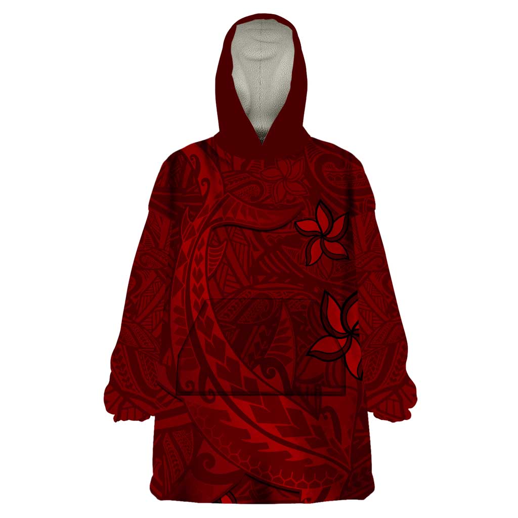 Oxblood Polynesia Wearable Blanket Hoodie Hawaiian Tribal Hammerhead Shark Tattoo LT14 One Size Oxblood - Polynesian Pride
