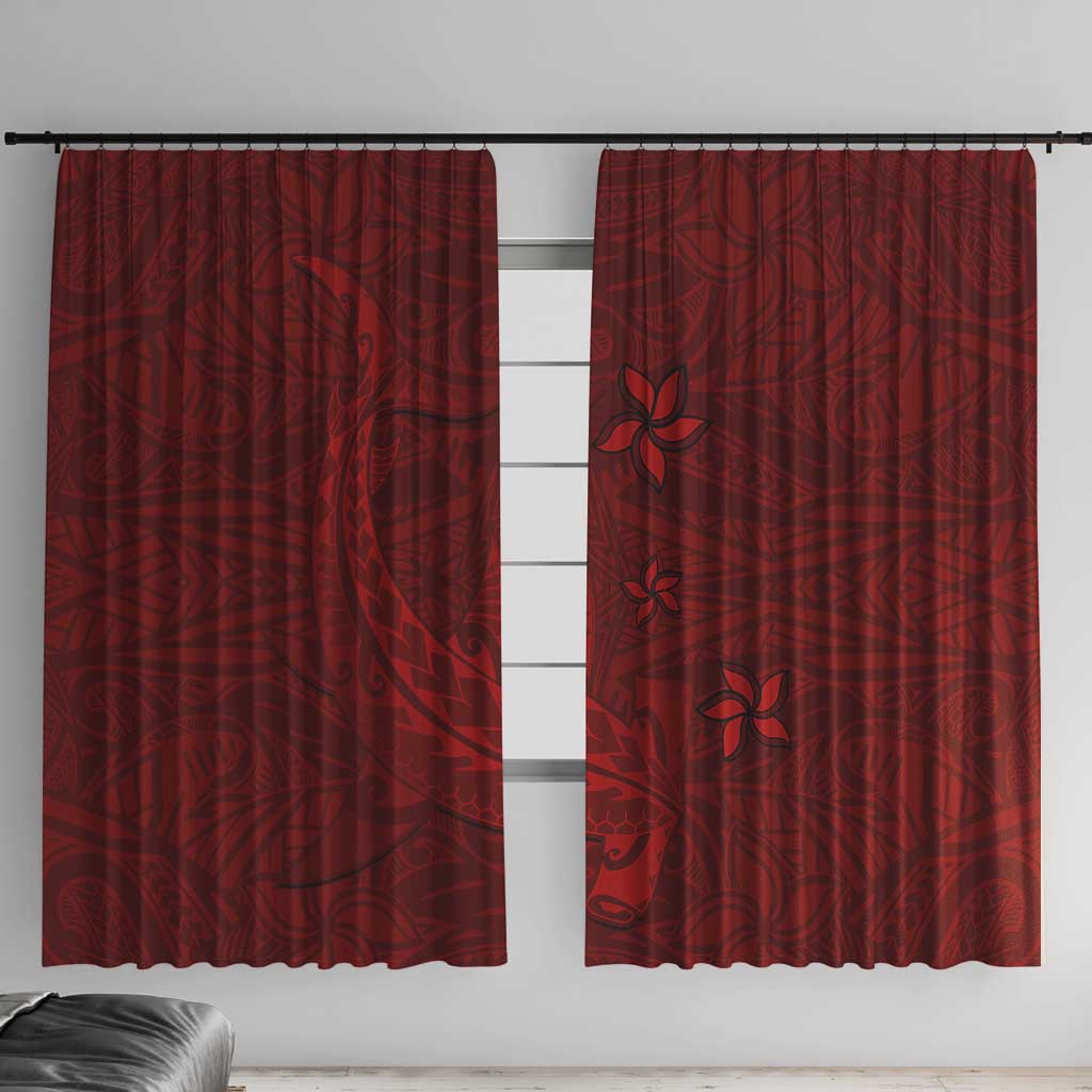 Oxblood Polynesia Window Curtain Hawaiian Tribal Hammerhead Shark Tattoo LT14 With Hooks Oxblood - Polynesian Pride