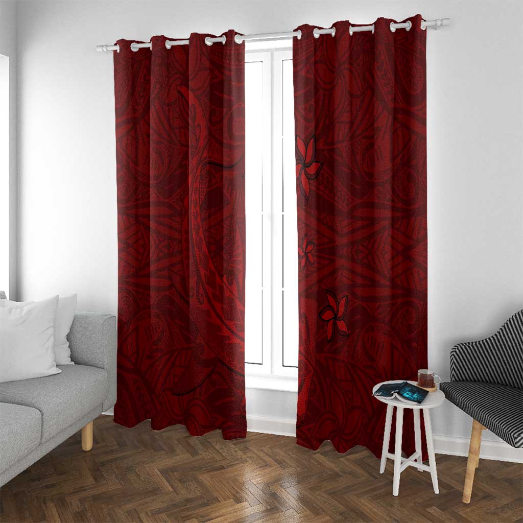 Oxblood Polynesia Window Curtain Hawaiian Tribal Hammerhead Shark Tattoo LT14 With Grommets Oxblood - Polynesian Pride