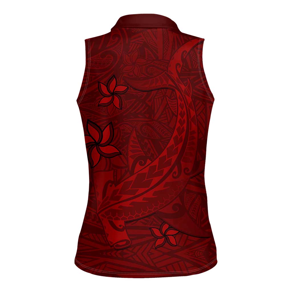 Oxblood Polynesia Women Sleeveless Polo Shirt Hawaiian Tribal Hammerhead Shark Tattoo