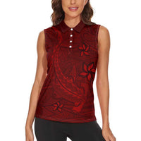 Oxblood Polynesia Women Sleeveless Polo Shirt Hawaiian Tribal Hammerhead Shark Tattoo