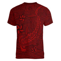 Oxblood Polynesia Women V-Neck T-Shirt Hawaiian Tribal Hammerhead Shark Tattoo