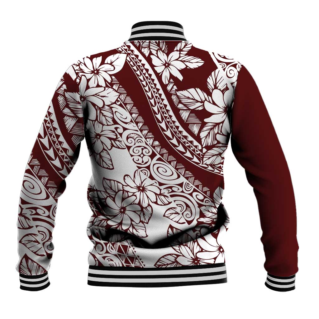 Polynesian Tropical Flowers Oxblood Color Baseball Jacket LT14 - Polynesian Pride
