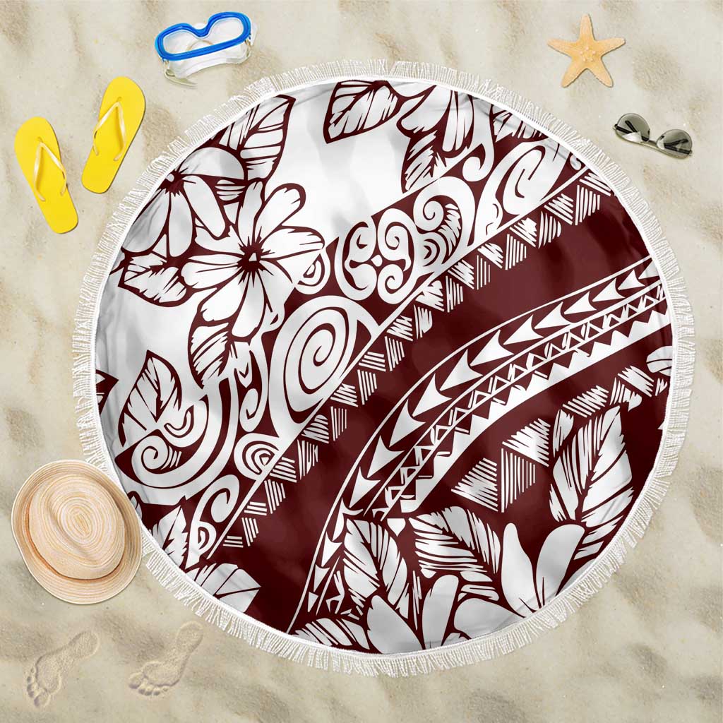 Polynesian Tropical Flowers Oxblood Color Beach Blanket