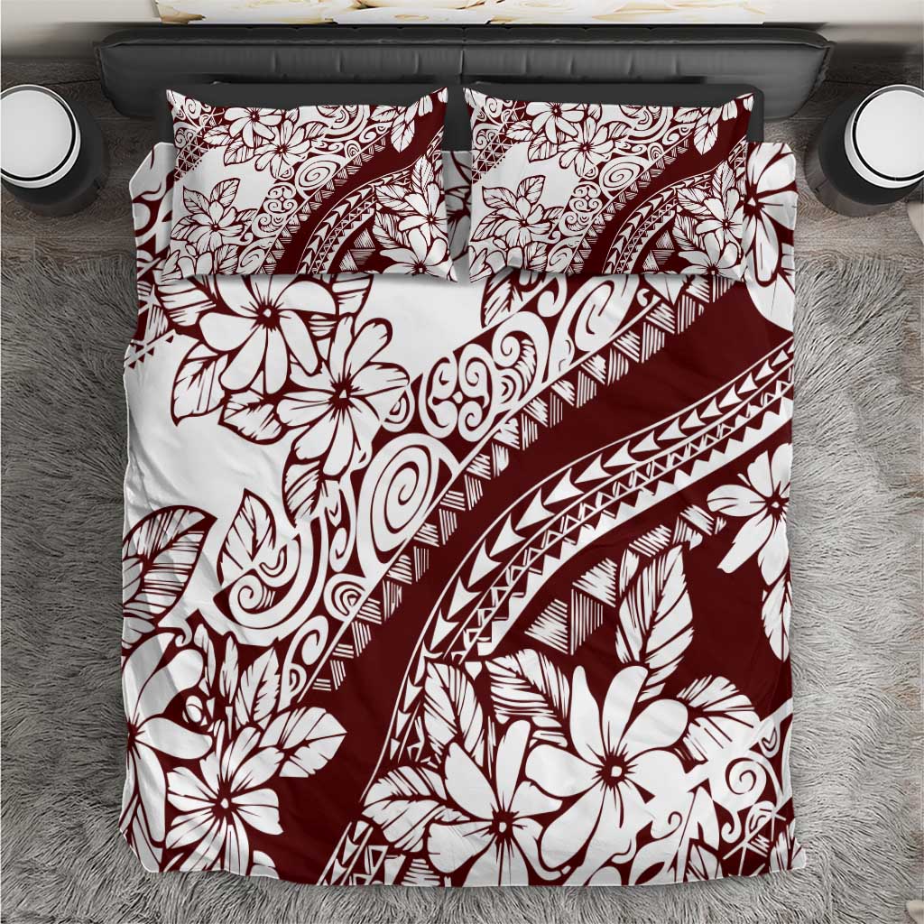 Polynesian Tropical Flowers Oxblood Color Bedding Set