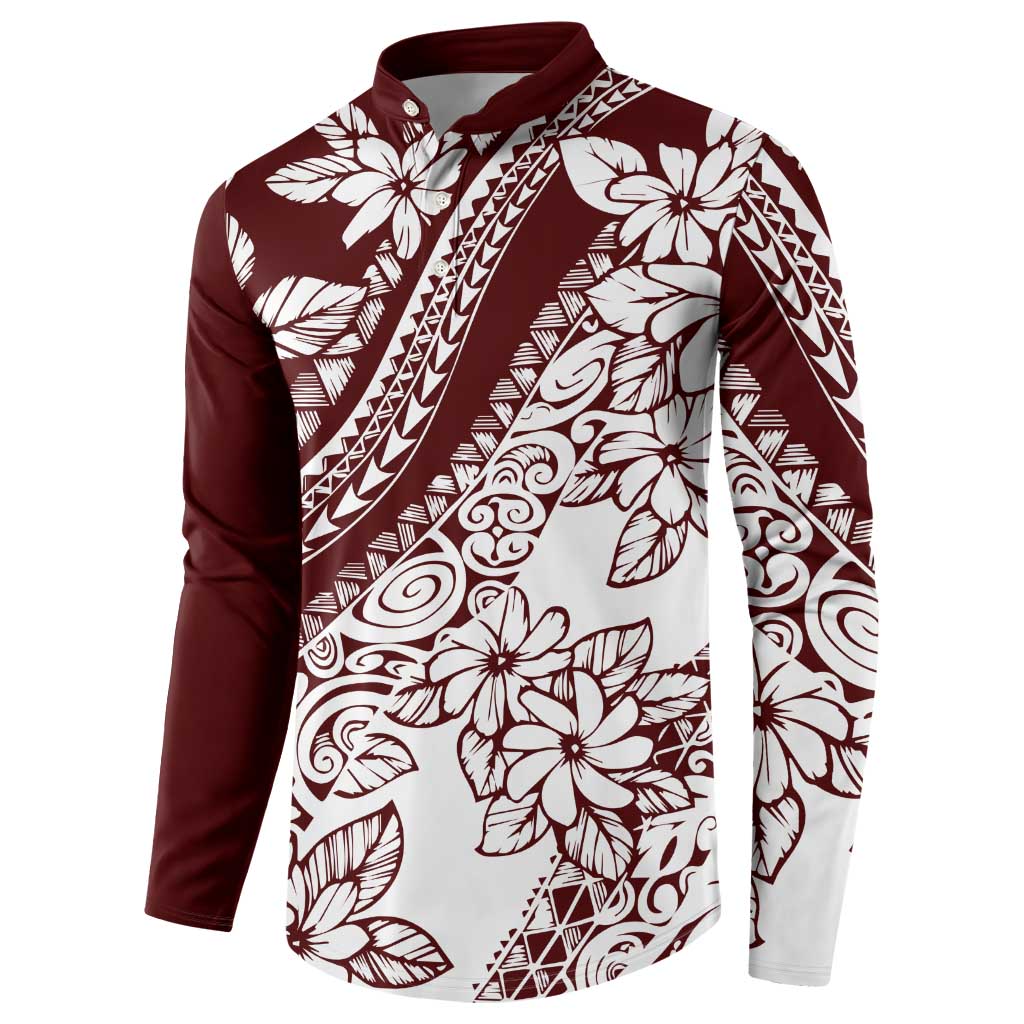 Polynesian Tropical Flowers Oxblood Color Button Sweatshirt LT14 - Polynesian Pride