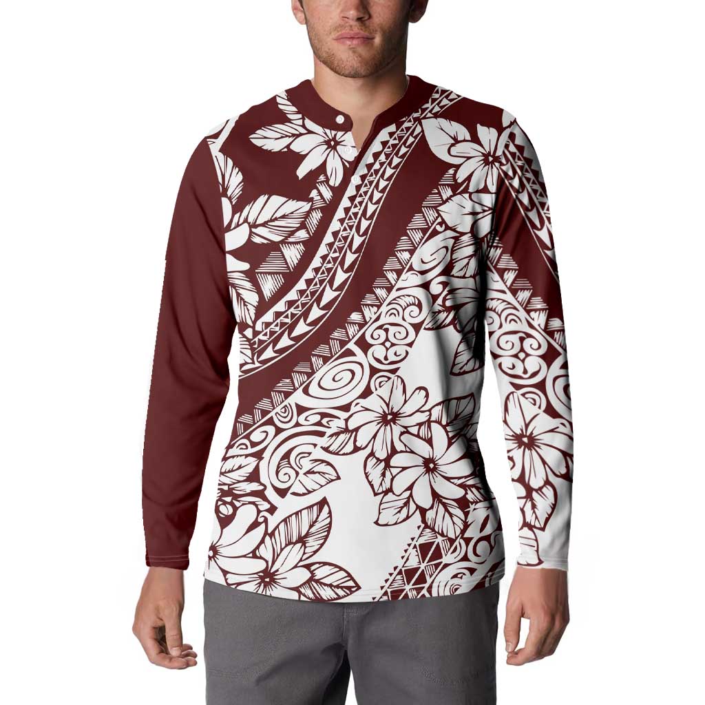 Polynesian Tropical Flowers Oxblood Color Button Sweatshirt LT14 - Polynesian Pride