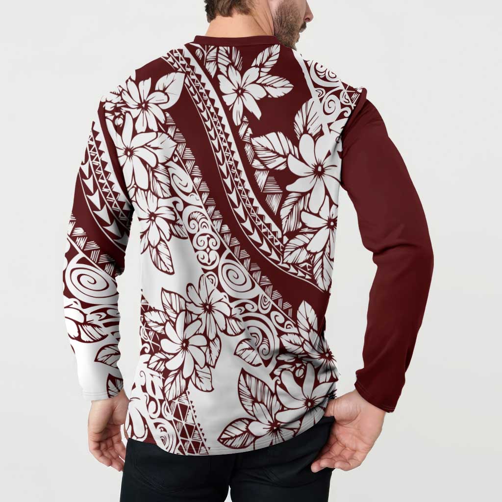 Polynesian Tropical Flowers Oxblood Color Button Sweatshirt LT14 - Polynesian Pride