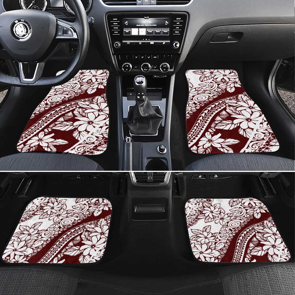 Polynesian Tropical Flowers Oxblood Color Car Mats