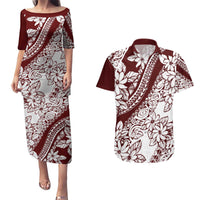 Polynesian Tropical Flowers Oxblood Color Couples Matching Puletasi and Hawaiian Shirt LT14 Oxblood - Polynesian Pride