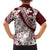 Polynesian Tropical Flowers Oxblood Color Family Matching Long Sleeve Bodycon Dress and Hawaiian Shirt