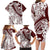 Polynesian Tropical Flowers Oxblood Color Family Matching Long Sleeve Bodycon Dress and Hawaiian Shirt