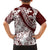 Polynesian Tropical Flowers Oxblood Color Family Matching Off Shoulder Short Dress and Hawaiian Shirt