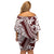 Polynesian Tropical Flowers Oxblood Color Family Matching Off Shoulder Short Dress and Hawaiian Shirt